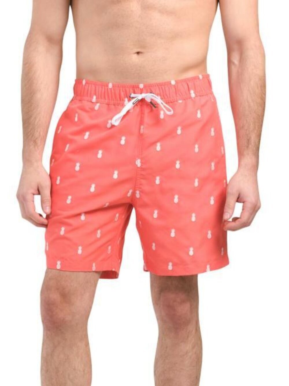 NWT Onia Men's Charles Embroidered Pineapple Swim Trunks Mid-Length Coral S